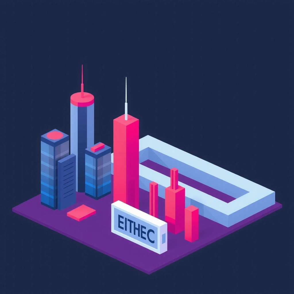 City skyline with digital tickers