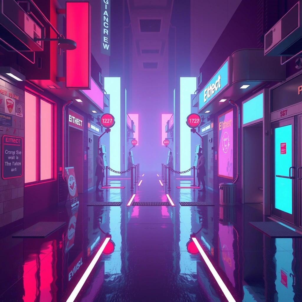 Cyberpunk street with trading holograms